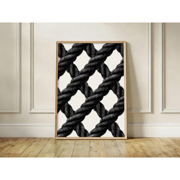 Nautical Rope Knot Print Black And White Coastal Texture Art Minimalist Beach House Decor, Unframed Paper Print