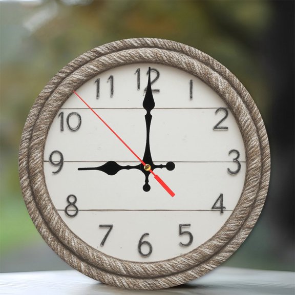 Nautical Rope Wall Clock Farmhouse Style Home Decor White 10-Inch Silent Wooden Wall Clock, Battery Operated (AA Batteries Not Included), Artistic Home Decor