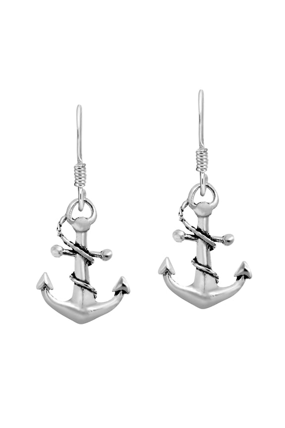 Nautical Rope and Anchor Sterling Silver Dangle Earrings | Sterling Silver Earrings | Dangle Earrings For Women