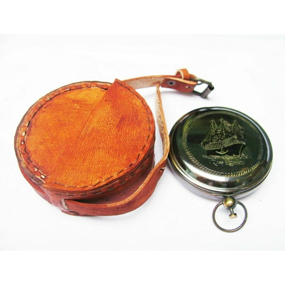 Nautical Rose London Compass Marine Collectible Pocket Compass With leather Case