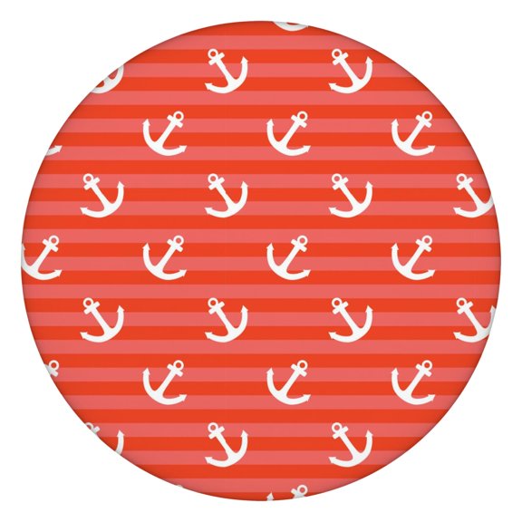 Nautical Round Elastic Tablecloth, Waterproof Fitted Table Cover with Anchor & Boat Design for Outdoor Dining Windproof, Spill-Proof, Scratch-Resistant (44 Inches)