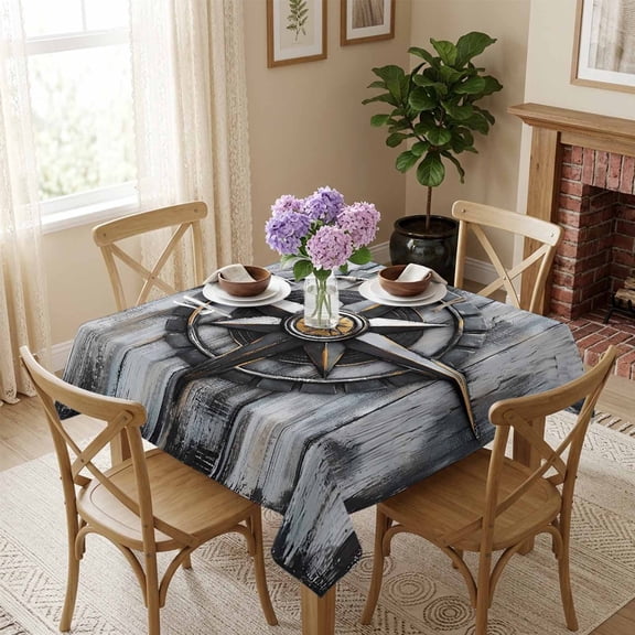 Nautical Rubber Square Tablecloth 54x54 Inch Retro Wood Grain Waterproof Polyester Tablecloth for Dining Table, Washable Table Cover for Kitchen Dining Room Wedding Decoration,Stain Resistant