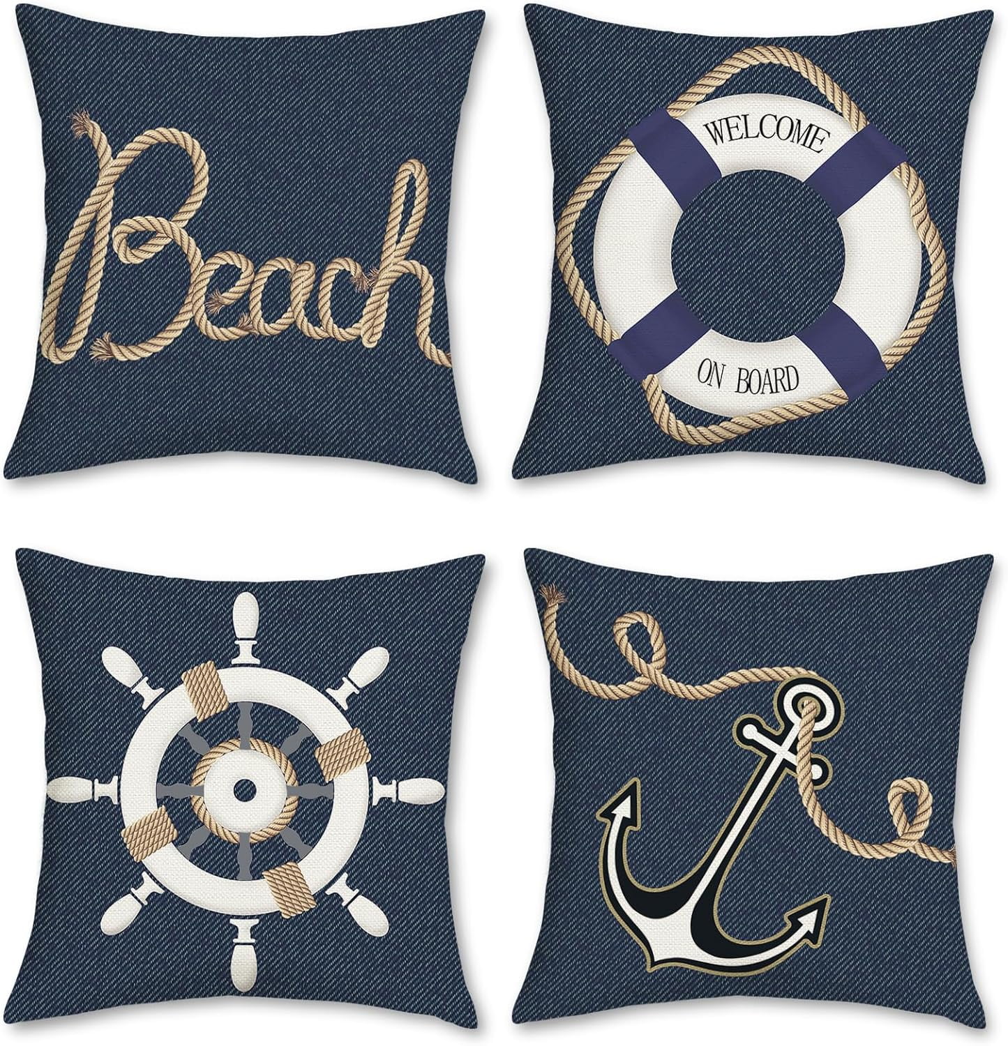 Nautical Navy Blue Cotton Polyester Euro Pillowcases Set