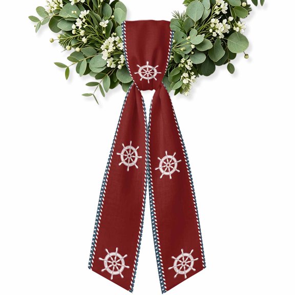 Nautical Rudder Wreath Sash for Front Door, Red Navy Blue Coastal Stars Ocean Wreath Bow Accent for Fall Christmas Holiday Door Decor, Ribbon Sash for Wreaths, Porch Home Decoration
