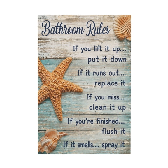 Nautical Rustic Bathroom Rules Canvas Wall Art Coastal Beach House Powder Room Decor 12*18in