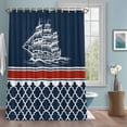 thumbnail image 1 of Nautical Sail Shower Curtains for Bathroom, Nautical Boat Red Stripe Plaid Navy Blue Washable Fabric Shower Curtain with Hooks Waterproof Bathroom Decor Sets, 72 x 72 Inches, 1 of 9