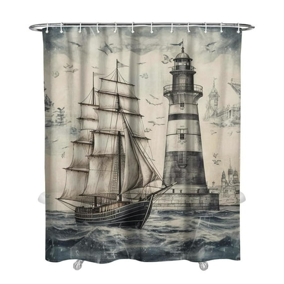 Nautical Sailboat Anchor Coastal Shower Curtains, Farmhouse Shower Curtains for Bathroom,Waterproof Fabric Shower Curtain Set with 12 Hooks Decor 72×84 Inch