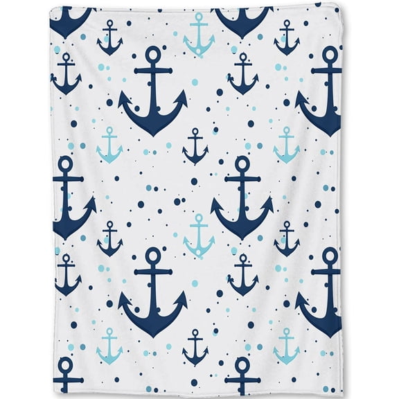 Nautical Sailboat Anchor Throw Blanket 40x50 in, Navy Blue Dots Blankets for Couch Bedroom Living Room Indoor Decor, Lightweight Soft Cozy Bedding Birthday Gift for Kids Boys Adults