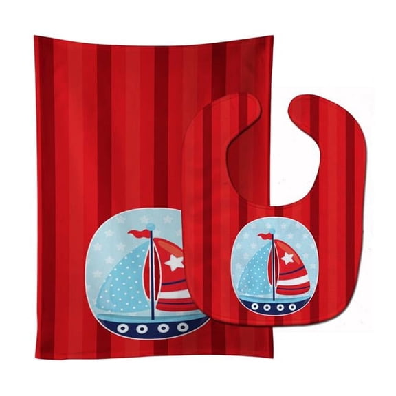 Nautical Sailboat Baby Bib & Burp Cloth