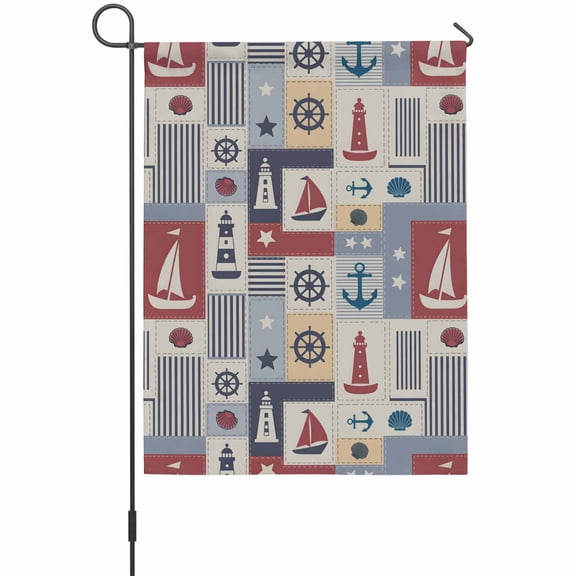 Nautical Sailboat Garden Flag 12 x 18 Inches, Anchor Star Navy Striped Vintage Plaid Weather Proof Outdoor Patio Flags Double Sided Small Garden Decoration for Yard Outside Home