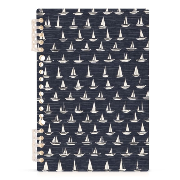 Nautical Sailboat Print A5 8.3x5.7in PP Notebook, Adjustable Rings, 60 Sheets, Diary or Journey Note