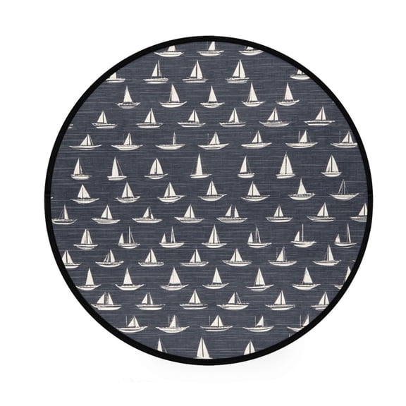 Nautical Sailboat Print Memory Foam Bath Mat 36" Absorbent Rug with Non Slip Base and 4 Bonus Pads