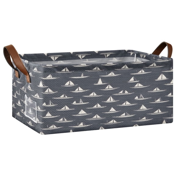 Nautical Sailboat Print Open Home Storage Bins Foldable Metal Frame Shelf Baskets 16.9x11.4x7.7in Water-Resistant