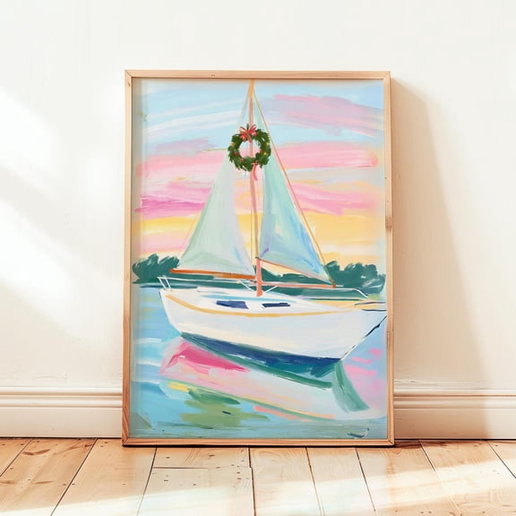 Nautical Sailboat Wall Art, Coastalposter, Beachy Sunset Decor,, Unframed Canvas Size 12x18