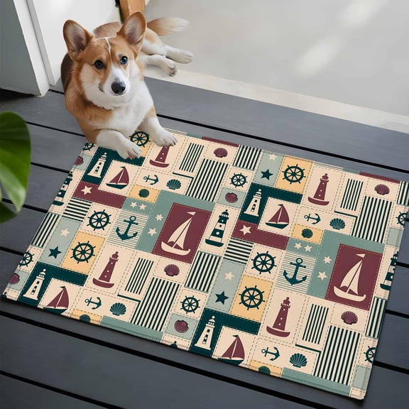 Nautical Sailboat Washable Area Rug 2x3 Anchor Star Navy Striped Shell Plaid Low-Profile Area Rugs with Non Slip Backing Indoor Floor Carpet for Entrance Living Room Bedroom Home Office