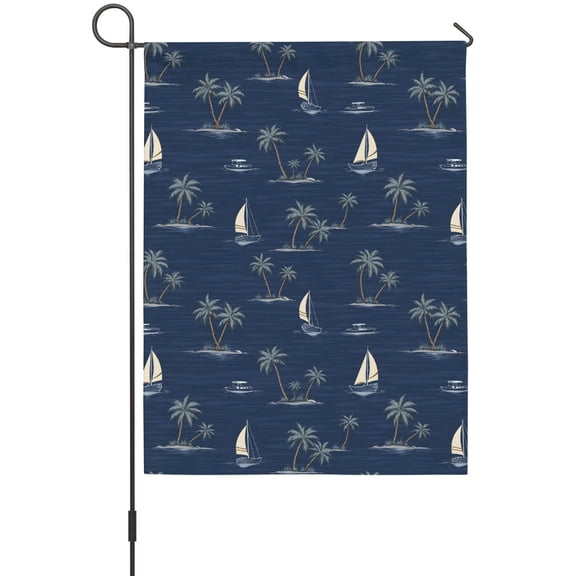 Nautical Sailboats Garden Flag 12 x 18 Inches, Summer Navy Blue Islands Coastal Ocean Palm Tree Weather Proof Outdoor Patio Flags Double Sided Small Garden Decoration for Yard Outside Home