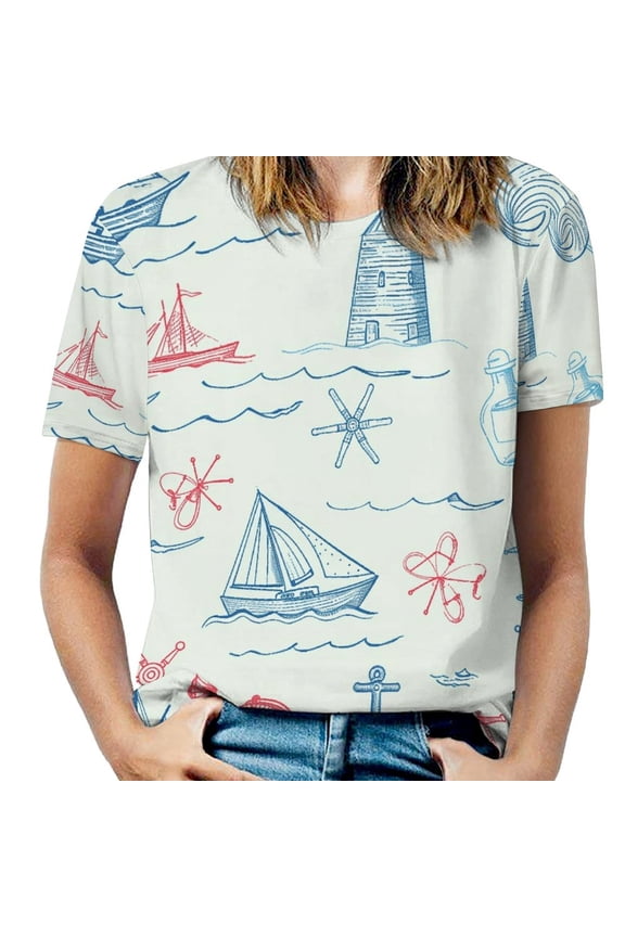 Nautical Sailing Adventure T Shirts Basic T-Shirt Short Sleeve Ladies Tee Shirt Summer Graphic Clothing