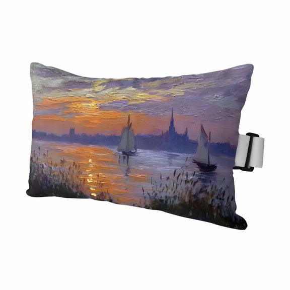 Nautical Sailing Boats Outdoor Pillows for Chaise Lounge Chair Waterproof Lumbar Pillows with Insert&Adjustable Elastic Strap Beach Headrest Pillow Country Coastal Ship Sky House Pool Pillow 11"x16"