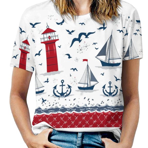 Nautical Sailing Boats Women's T-Shirt Short Sleeve T Shirts Tops Tee Ladies Loose T