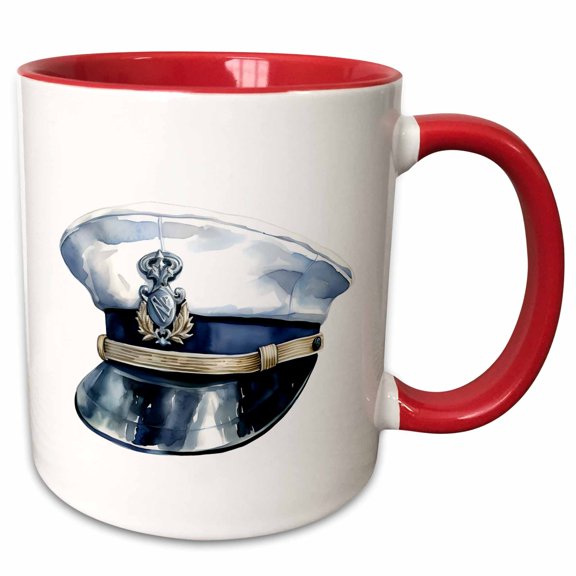 3drose, Nautical Sailing Captains Hat Illustration, 15oz Two-tone Red Mug