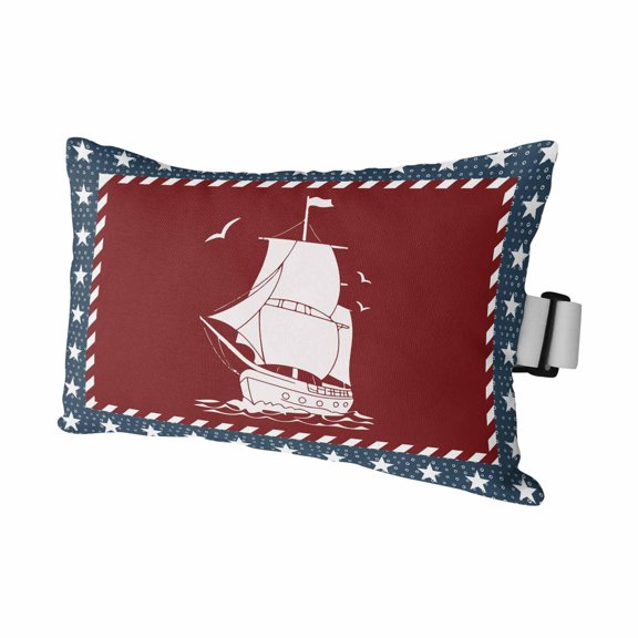 Nautical Sailing Outdoor Pillows for Chaise Lounge Chair Waterproof Lumbar Pillows with Insert&Adjustable Elastic Strap Beach Headrest Pillow Red Navy Blue Coastal Stars Ocean Pool Pillow 11"x16"