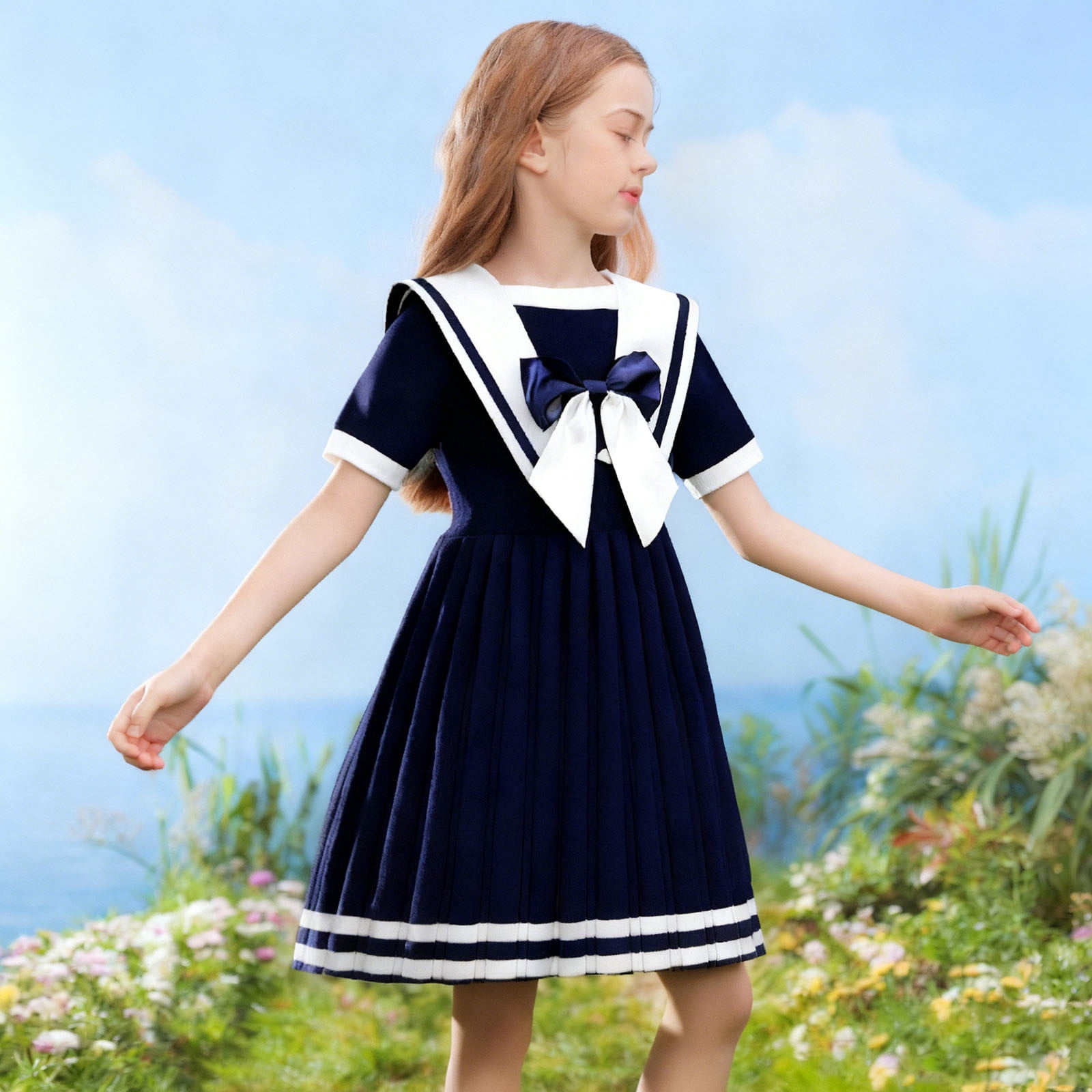 cute nautical dresses Sailor Dress for Girls School and Casual Wear Short Sleeve Printed Outfit Toddler to Spring Summer Student Clothes Girls Summer Dress Cassual Formal Sun Dresses CUPSHE Women Strapless Tube racewear Womens clothing The sleeveless design ensures Size:US 22Plus  / UK 26 / EU 52
