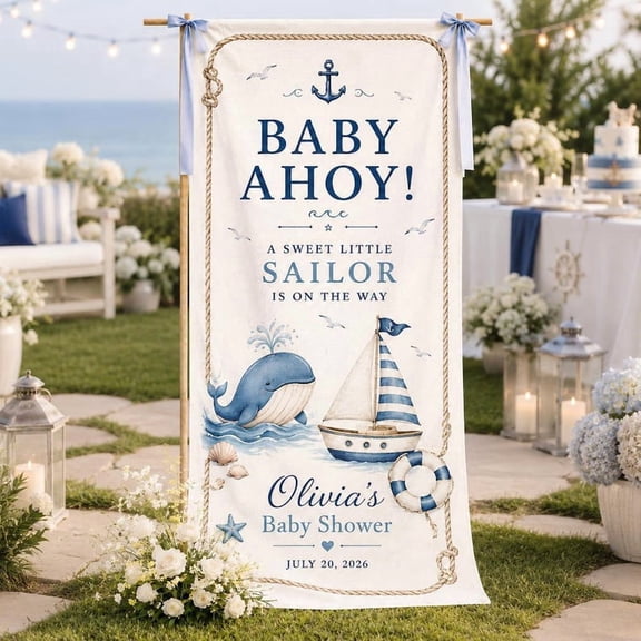Nautical Sailor Theme Fabric Welcome Banner, Personalized Welcome Sign, Custom Shower Party Backdrop, Ocean Event Decor Gift