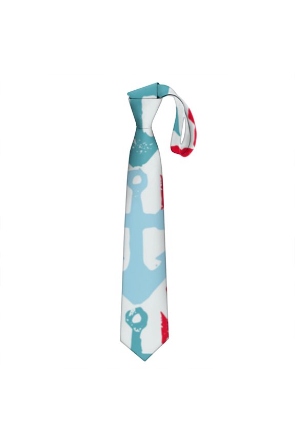 Nautical Sailor Tie for Men - Satin Business Necktie with Sea & Waves Design, Wrinkle-Resistant Formal Wedding Tie for Grooms & Professionals