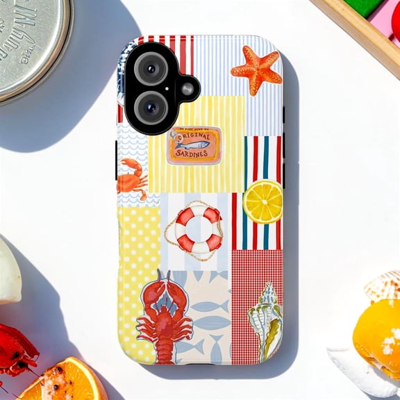 Nautical Sardines Lobster Crab Starfish Summer Case for iPhone 17 16 15 14 13 12 11 Pro Max
