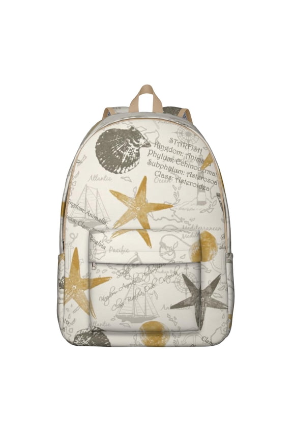 Nautical Sea Life Backpack with Starfish, Shell & Tropical Fish Design, Waterproof Durable Bookbag for Beach Days, School, or Coastal Summer Adventures
