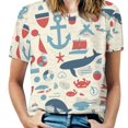 thumbnail image 1 of Nautical Sea Life Print-1 T Shirts Basic T-Shirt Short Sleeve Ladies Tee Shirt Summer Graphic Clothing, 1 of 7