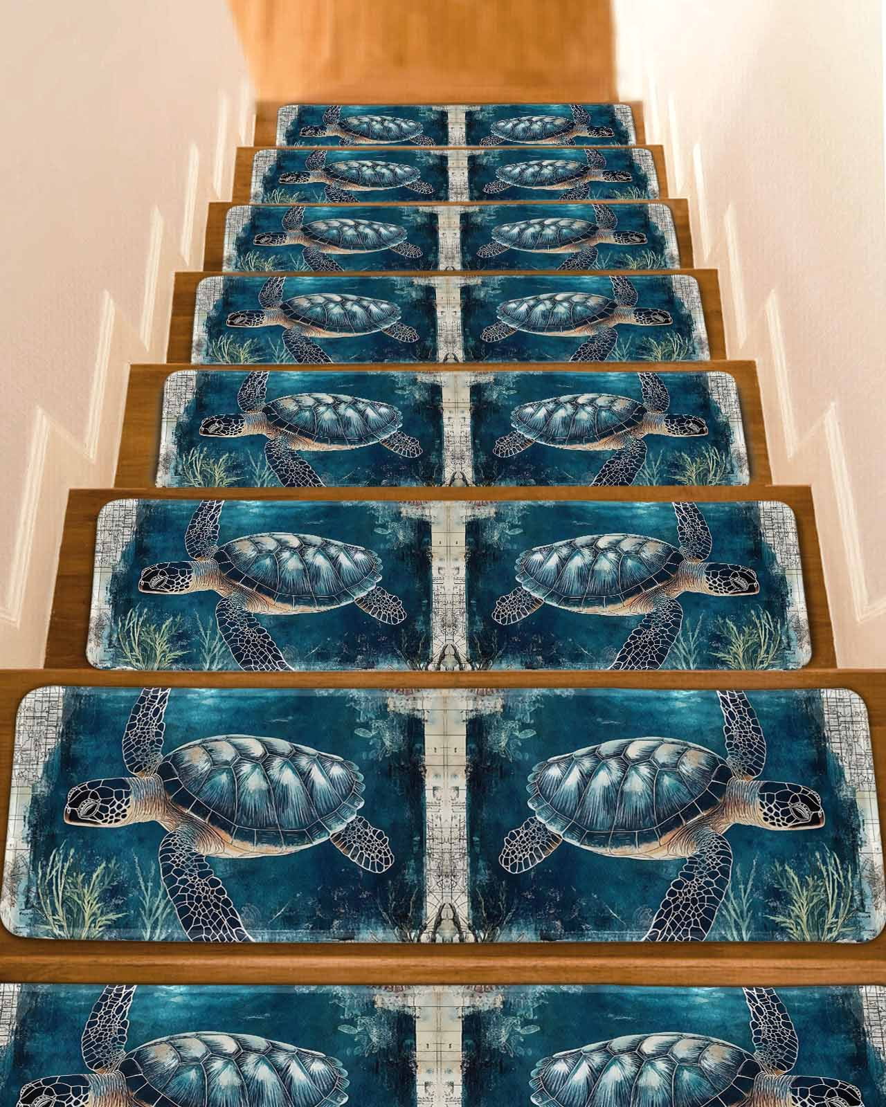 Nautical Sea Turtle Stair Treads for Wooden Steps Indoor Runner Rug ...