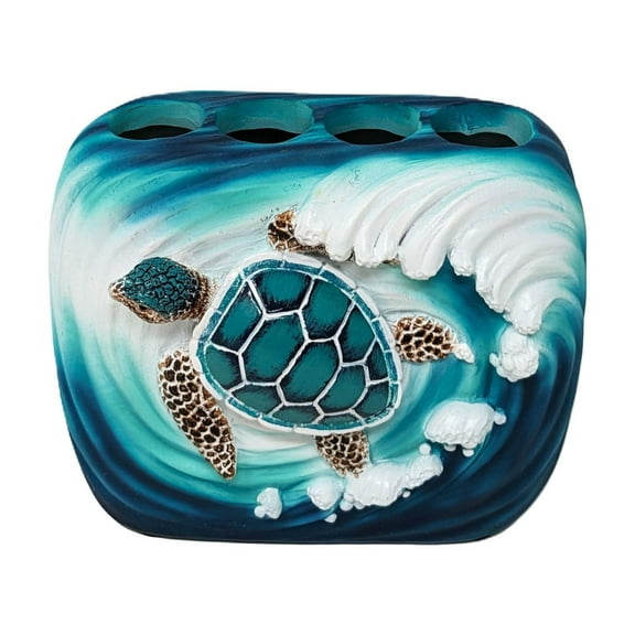 Nautical Sea Turtle Wave Toothbrush Holder - Decorative Container Rack Toothbrush - Ocean-Themed Bathroom Organizer for Marine Life Lovers
