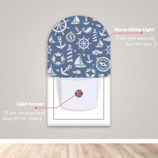 Nautical Sea Voyage Anchor Night Lights Plug Into Wall For Girls Boys