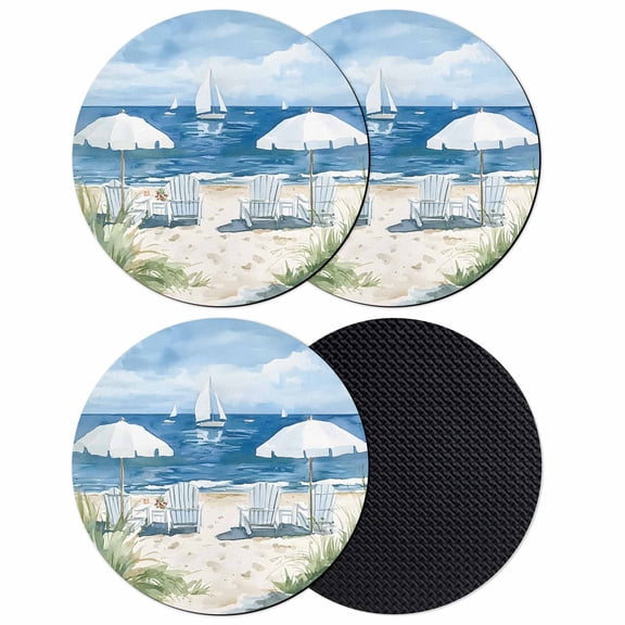 Nautical Sea Wave Blue Coasters Set of 4, Soft Absorbent Coasters for Drinks, Ocean Coastal Beach Plant Non-Slip Cup Coaster Mat with Rubber Bottom for Home Kitchen Desk Coffee Bar Table Decor 4"