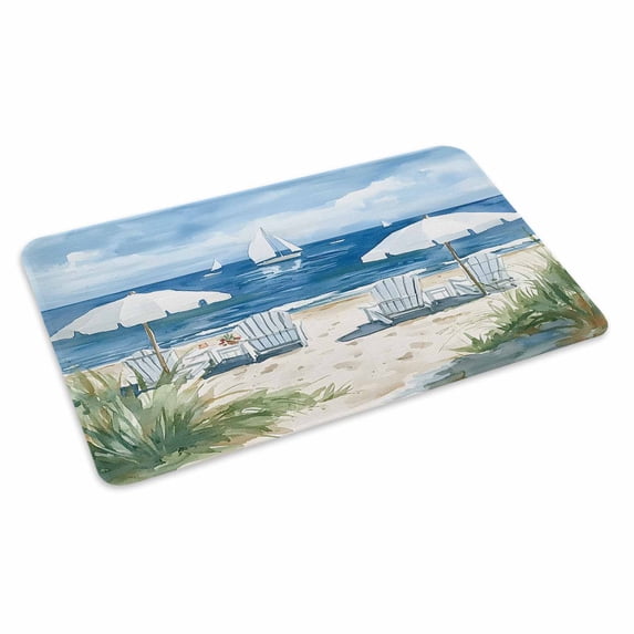 Nautical Sea Wave Blue Doormat Outdoor Entrance 16"x24", Ocean Coastal Beach Plant Absorb Moisture Dirt Door Mats, Non-Slip Rubber Backing Floor Mats Indoor, Low-Profile Front Door Rugs