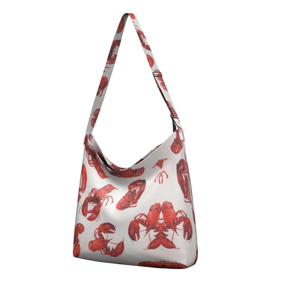 Nautical Seafood Canvas Tote Bag – Lobster and Crustacean Pattern with Coastal Starfish and Tropical Beach Marine Life, Foldable and Eco-Friendly