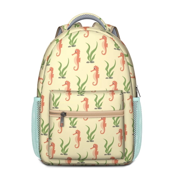 Nautical Seahorse Lunch Bag with Tropical Underwater Life Theme – Cute Cartoon SeaHorse, Marine Plants, Seashells, Waves, and Coral Reef Design