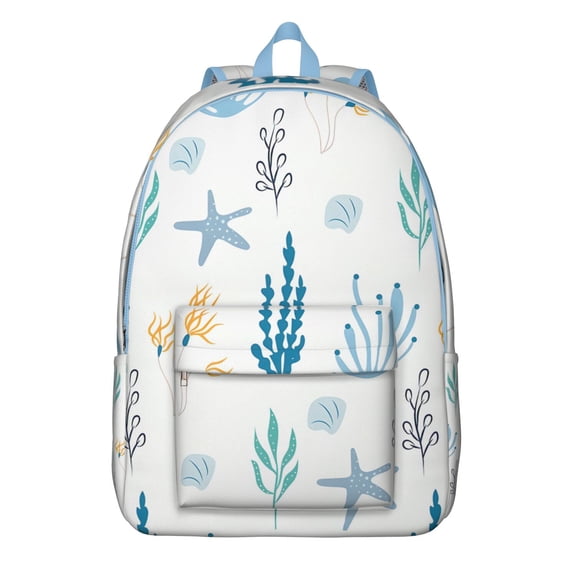 Nautical Seahorse Marine Canvas Bookbag – Lightweight Travel Backpack with Coral and Ocean Print, Comfortable Carrying, Anti-theft Multifunctional Features for Daily Commuting and Beach Trips