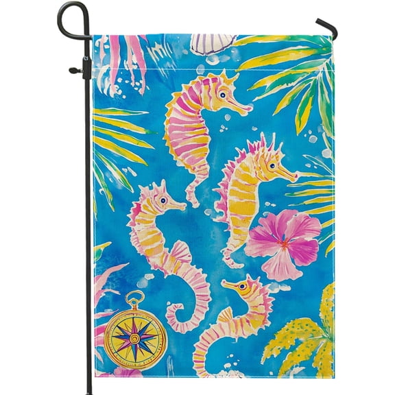 Nautical Seahorses Garden Flag, Vibrant Blue Tropical Decor for Summer Outdoor Lawn Decoration, Double Sided Home Banner, Beach Theme Yard Flag 12x18 Inch