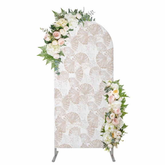 Nautical Seashell Arch Backdrop Cover 6FT, Summer Coastal Marine Shells Beige Spandex Fitted Stretchy Arch Stand Covers, Round Top Chiara Backdrop Cover for Wedding Party Birthday Baby Shower