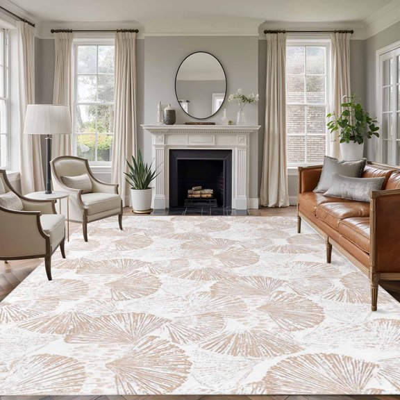 Nautical Seashell Area Rugs 5'x8', Washable Small Throw Rugs for Classroom Bedroom, Summer Coastal Marine Shells Beige Indoor Outdoor Rug Non-Slip Low Pile Carpet Runner Reversible Floor Mats