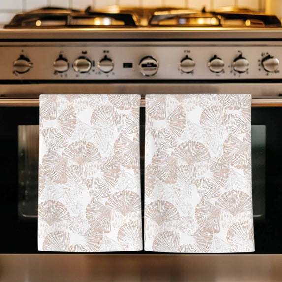 Nautical Seashell Kitchen Towels Set of 3, Summer Coastal Marine Shells Beige Absorbent Dish Towels for Kitchen, Microfiber Hand Towel, Quick Drying Tea Towel for Cleaning Decorative Dishcloths
