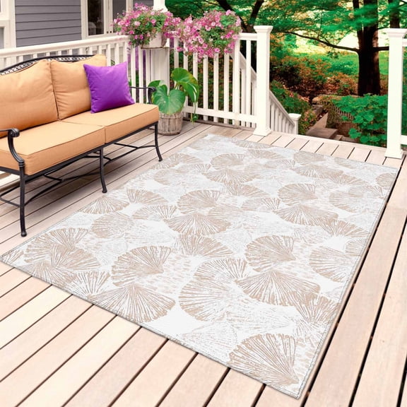 Nautical Seashell Outdoor Rug 4x6 Ft, Non Slip Washable Area Rug, Summer Coastal Marine Shells Beige Patio Rugs Carpet Runner, Large Floor Mat for Indoor/Outdoor Deck Porch Camping