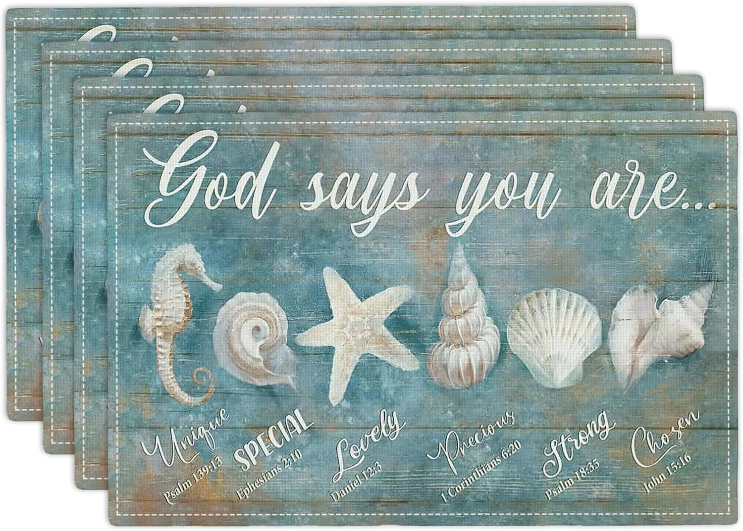 Nautical Seashell Placemats Set of 4, Ocean Coastal Place Mats Beach ...