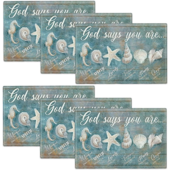 Nautical Seashell Placemats Set of 6, Ocean Coastal Place Mats Beach Seashell Table Mats for Kitchen Dining Table Kitchen Decor Linen 12x18 Inch