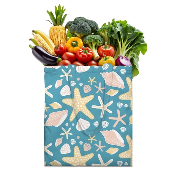 Nautical Seashell Reusable Fabric Tote - Eco-Friendly Shopping Bag with Boho Chic Seashell Artwork, Machine Washable & Foldable