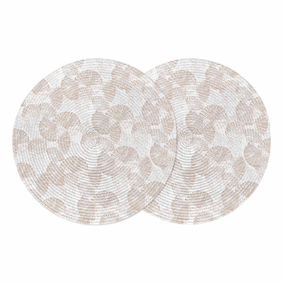 Nautical Seashell Round 13 Inch Placemats Set of 2, Summer Coastal Marine Shells Beige HeatResistant Non Slip Place Mats for Dining Table, Wipeable Braided Kitchen Table Mats for Housewarming