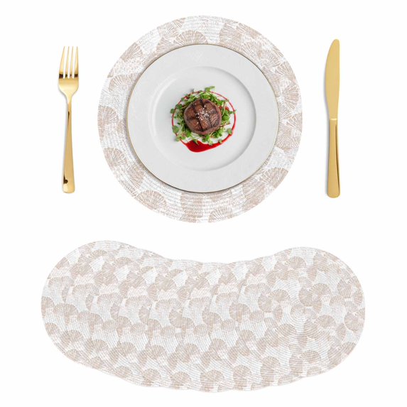 Nautical Seashell Round 13 Inch Placemats Set of 8, Summer Coastal Marine Shells Beige HeatResistant Non Slip Place Mats for Dining Table, Wipeable Braided Kitchen Table Mats for Housewarming