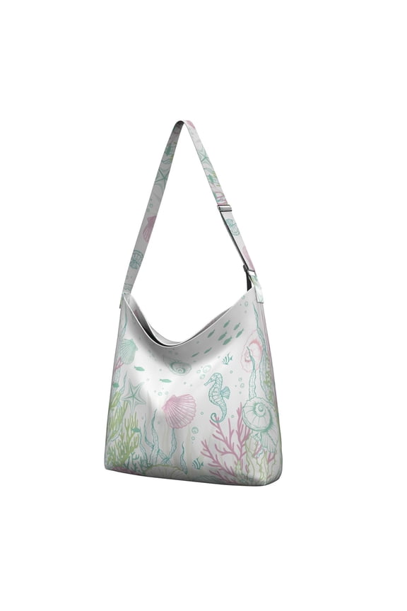 Nautical Seashell Shoulder Bag - Spacious Multi-Pocket Casual Sling Purse for Work & Daily Use